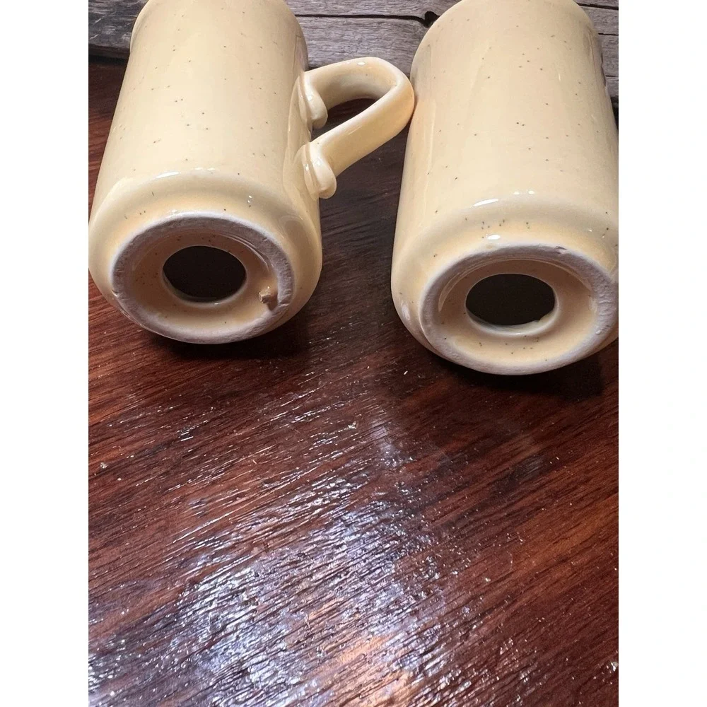 Vintage Yellow Speckled Handled Ceramic Salt Pepper Shakers Cottage Core